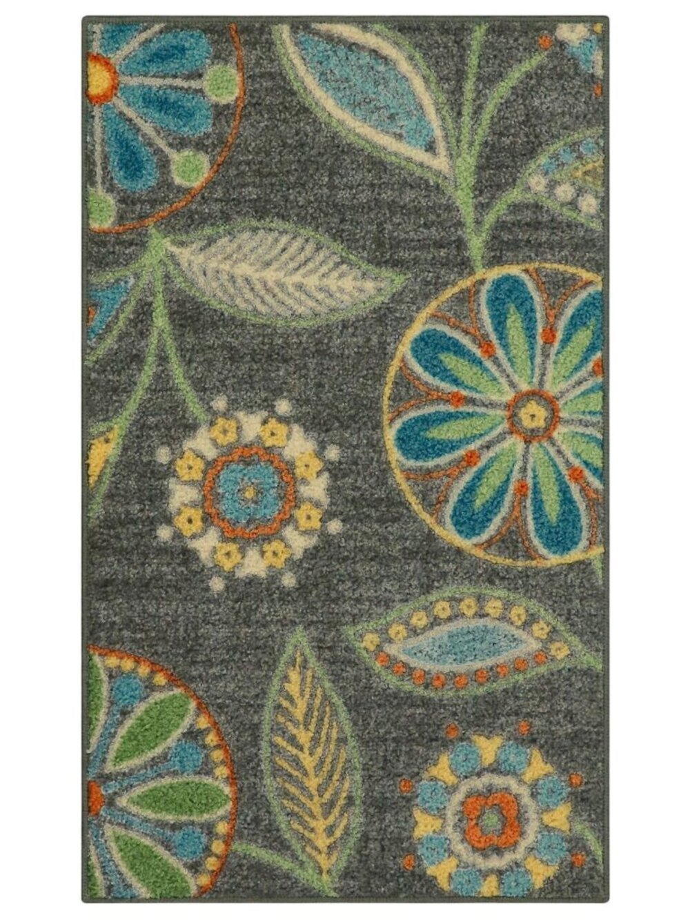 NEW Maples Rugs Floral Kitchen Rug Rectangle 0001089266410 Dark Grey 20x34